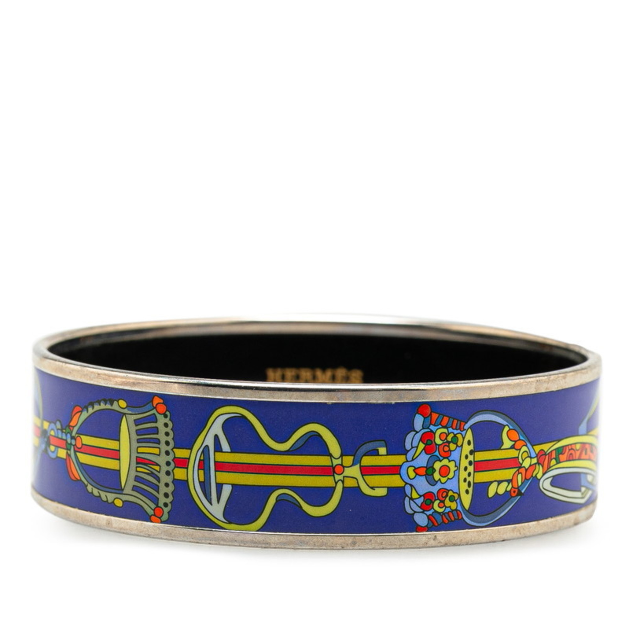 Hermes Enamel Gm Cloisonn Bangle In Silver, Blue, And Multicolored Metal For...